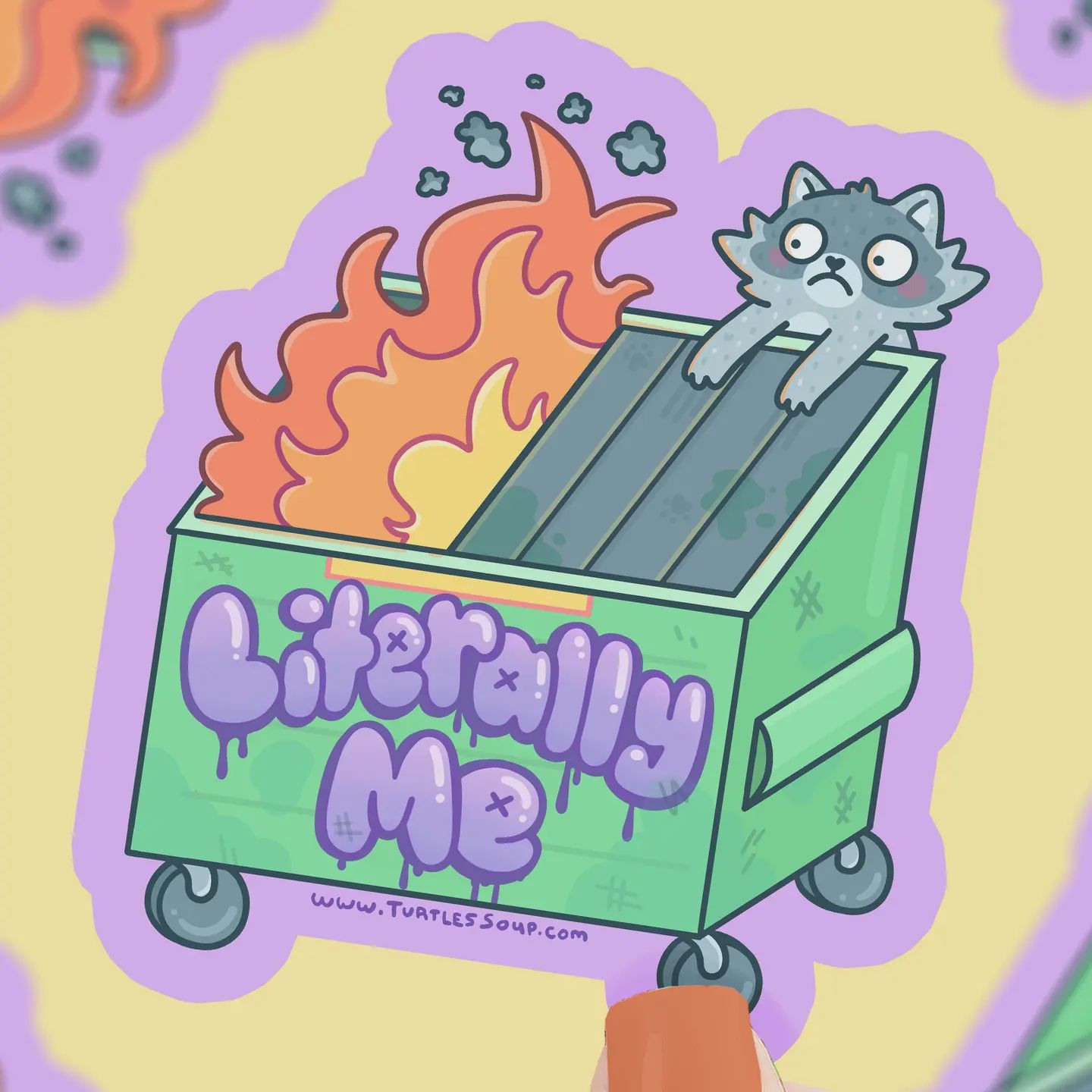 Dumpster Fire Literally Me Raccoon Funny Vinyl Sticker
