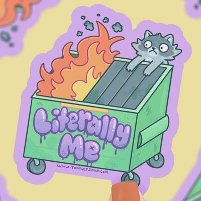 Dumpster Fire Literally Me Raccoon Funny Vinyl Sticker