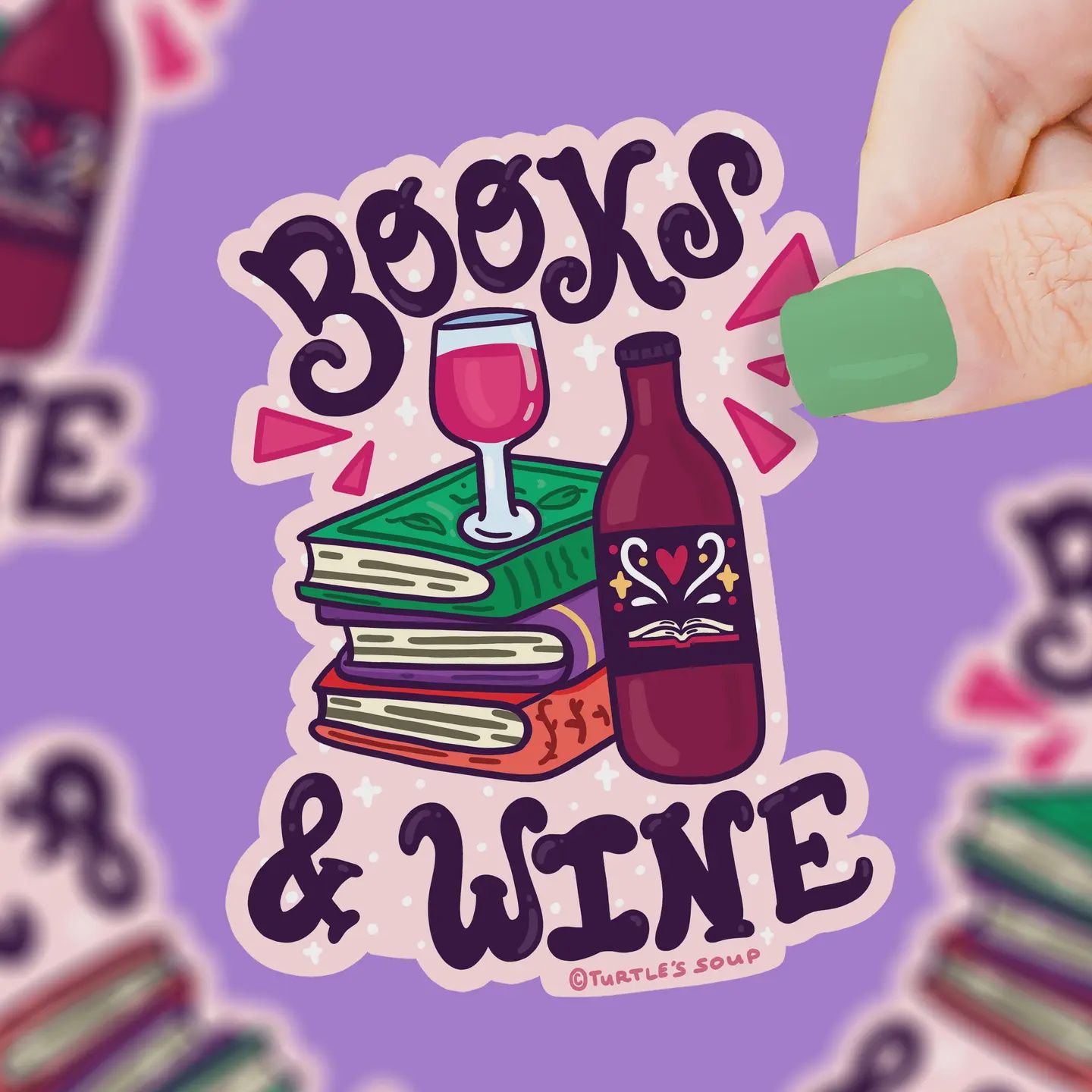 Books and Wine Reading Wine Glass Vinyl Sticker