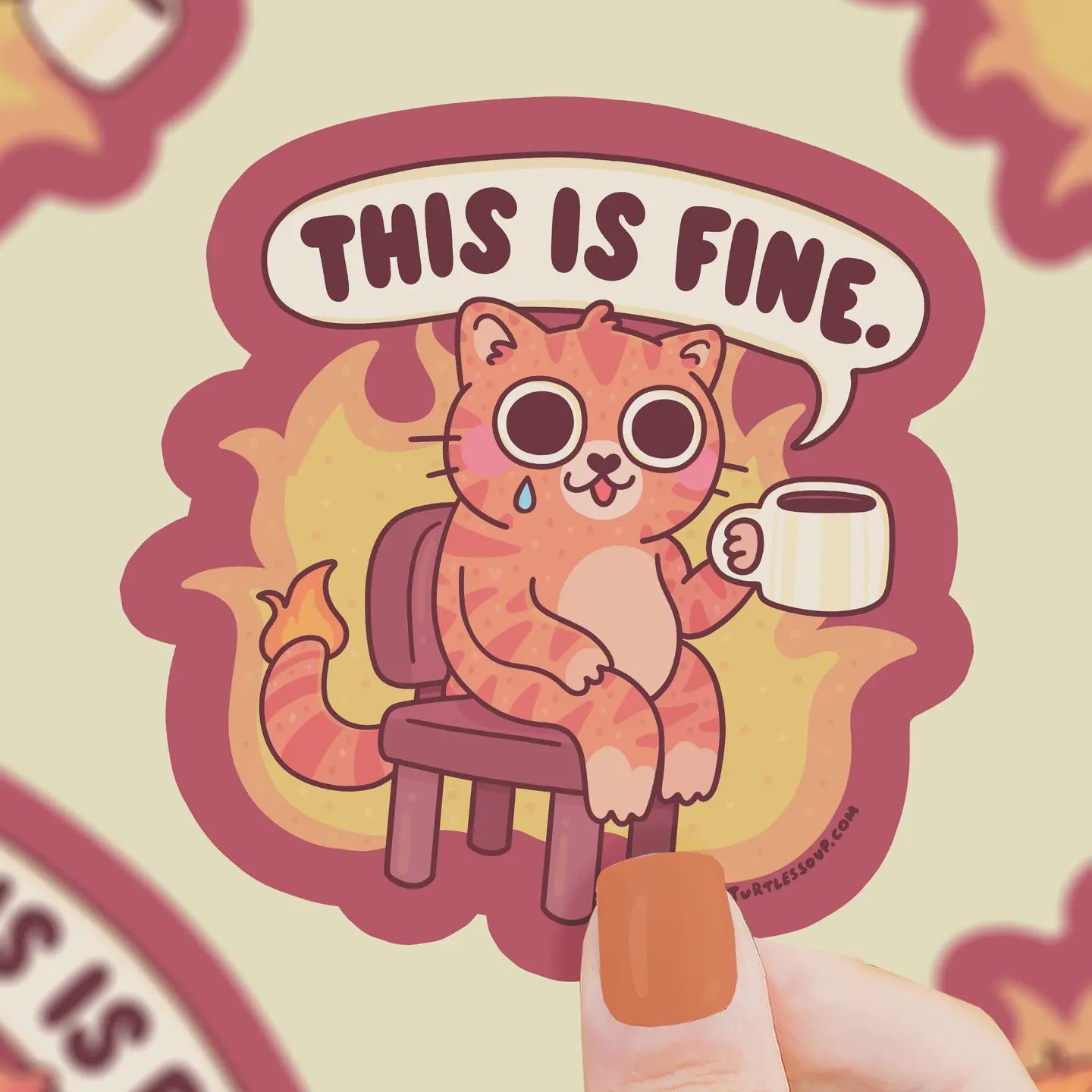 This Is Fine On Fire Meme Funny Vinyl Sticker