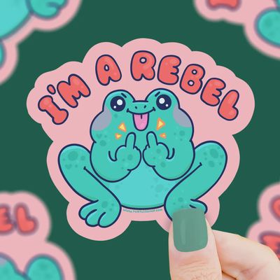 I’m A Rebel Frog, Cute, Froggy, Middle Finger, Vinyl Sticker