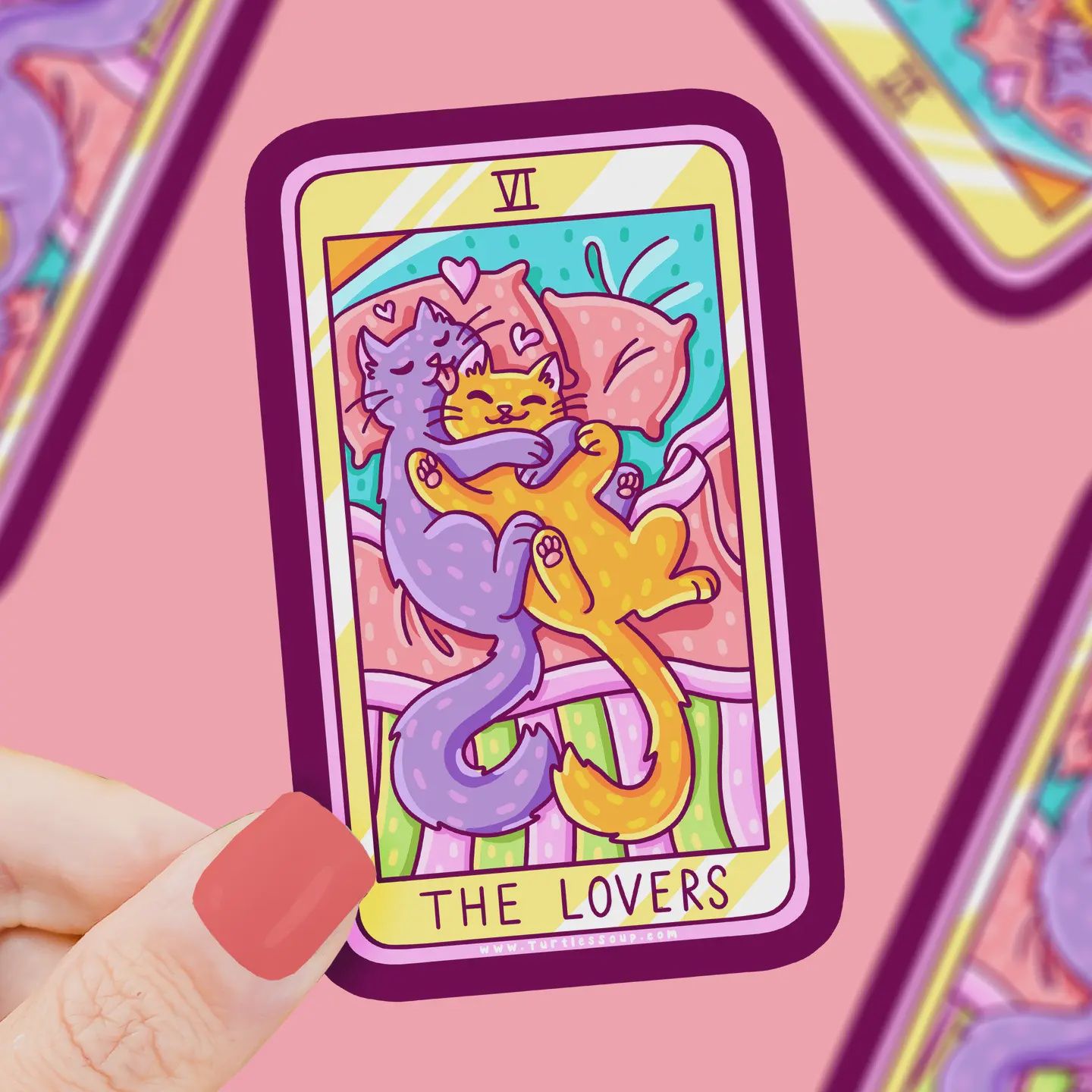 The Lovers Cat Major Arcana Tarot Card Vinyl Sticker