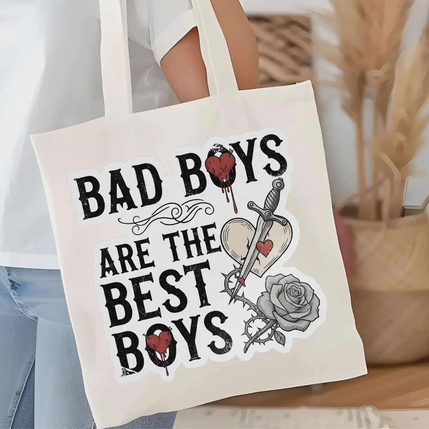 Bad Boys Are the Best Boys Bookish Tote Bag – Funny Reading Tote For Book Lovers – Introvert Gift – Romance Reader Bag – Book Club Gift