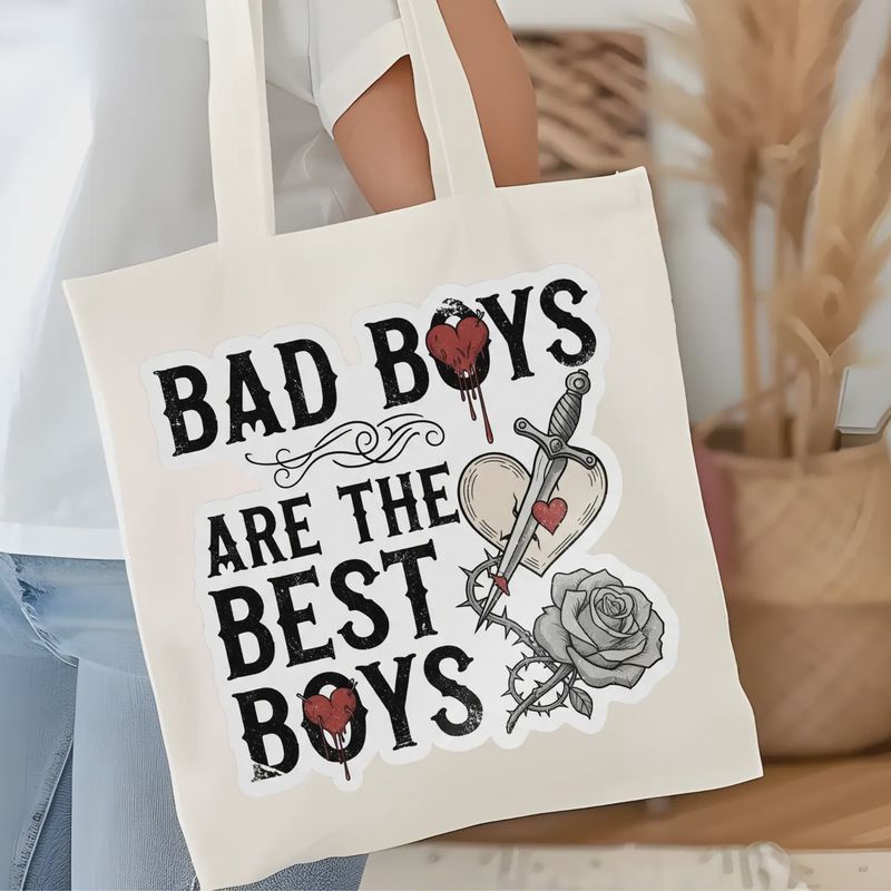 Bad Boys Are the Best Boys Bookish Tote Bag – Funny Reading Tote For Book Lovers – Introvert Gift – Romance Reader Bag – Book Club Gift