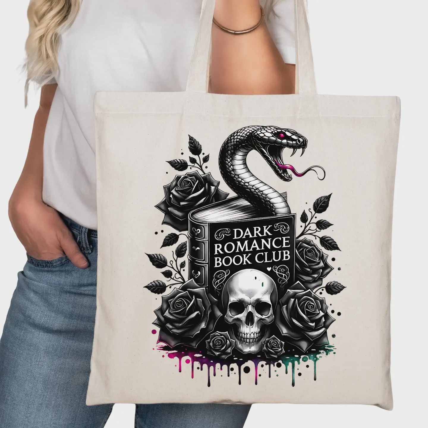 Dark Romance Book Club Snake Bookish Tote Bag – Reading Tote Book Lovers – Book Reader Bag - Romance Reader Tote - Book Store Merchandise