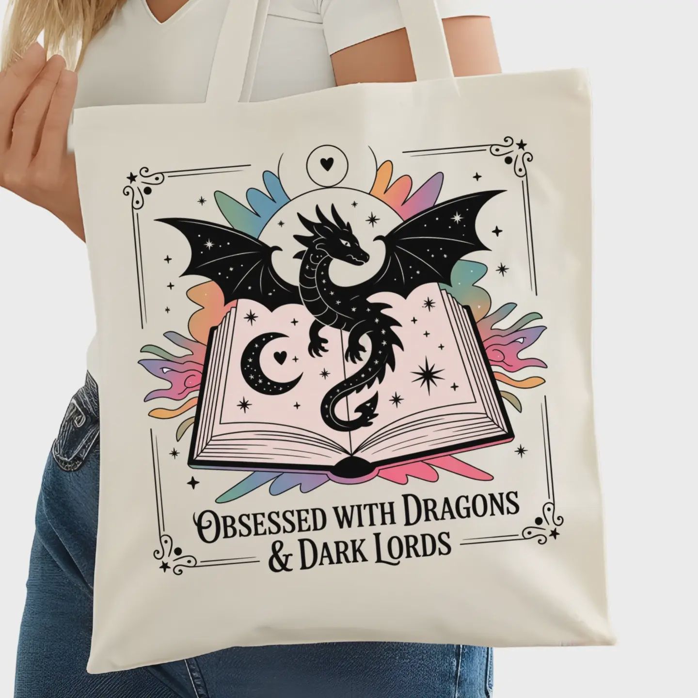 Obsessed with Dragons and Dark Lords Bookish Tote Bag – Reading Tote For Book Lovers – Book Reader Bag - Romance Reader Tote - Book Store