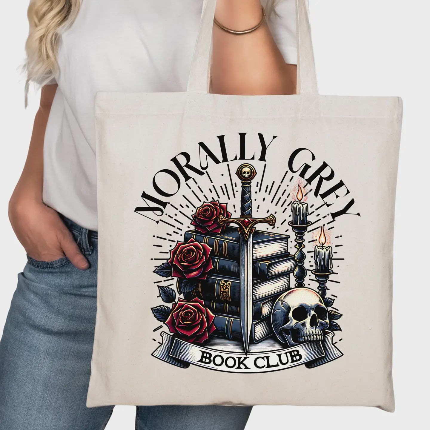 Morally Grey Book Club Bookish Tote Bag – Reading Tote For Book Lovers – Book Reader Bag - Romance Reader Tote - Book Store