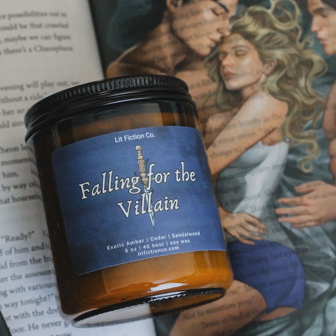 Falling For the Villain – Fantasy Book Lover Candle | Amber Vanilla Leather Blend
