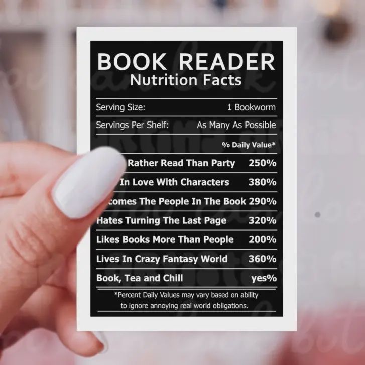 Book Reader Nutrition Facts Sticker
