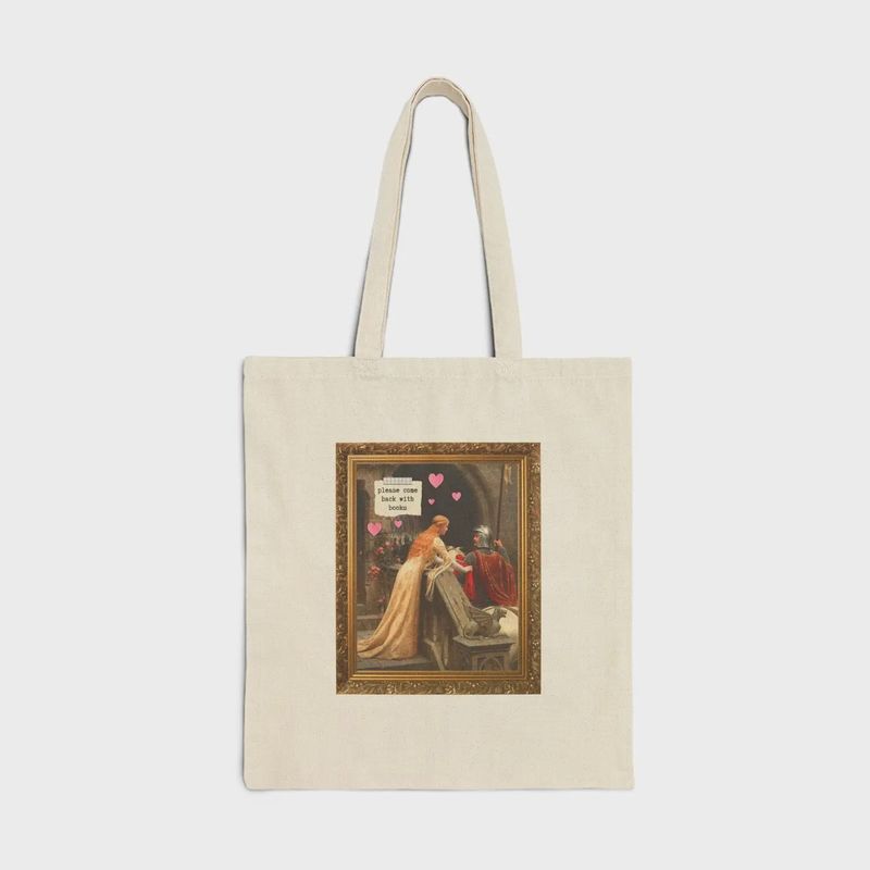 Funny Book Lover Tote Bag: Please Come Back with Books, Romance Reader Bookworm Tote, God Speed By Edmund Leighton, Floral Cottagecore