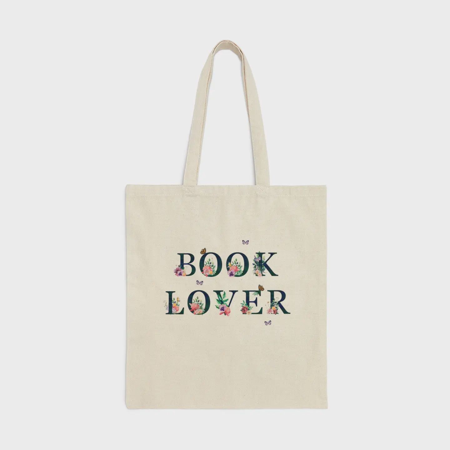 Book Lover Tote Bag with Whimsical Flowers and Butterflies