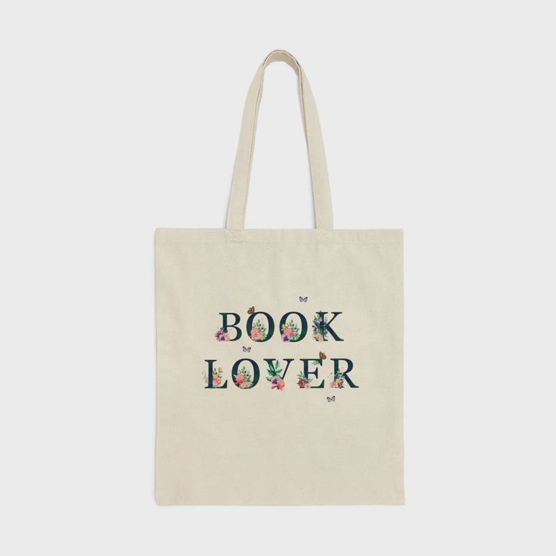 Book Lover Tote Bag with Whimsical Flowers and Butterflies