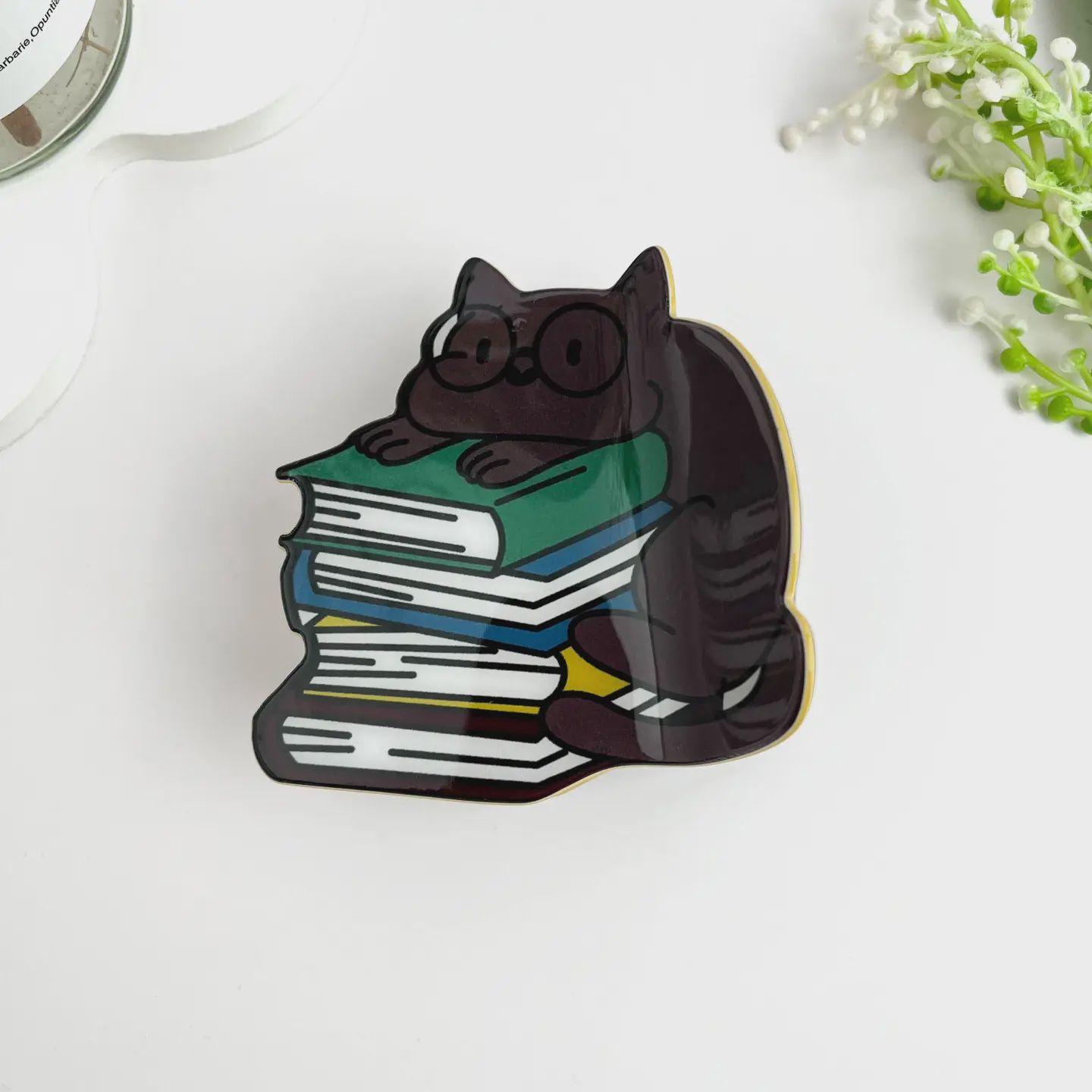 Studious Cat &amp; Book Hair Claw – Cute Acetate Clip, Option: Grey