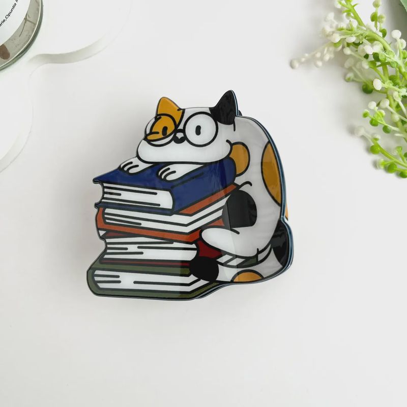 Studious Cat &amp; Book Hair Claw – Cute Acetate Clip