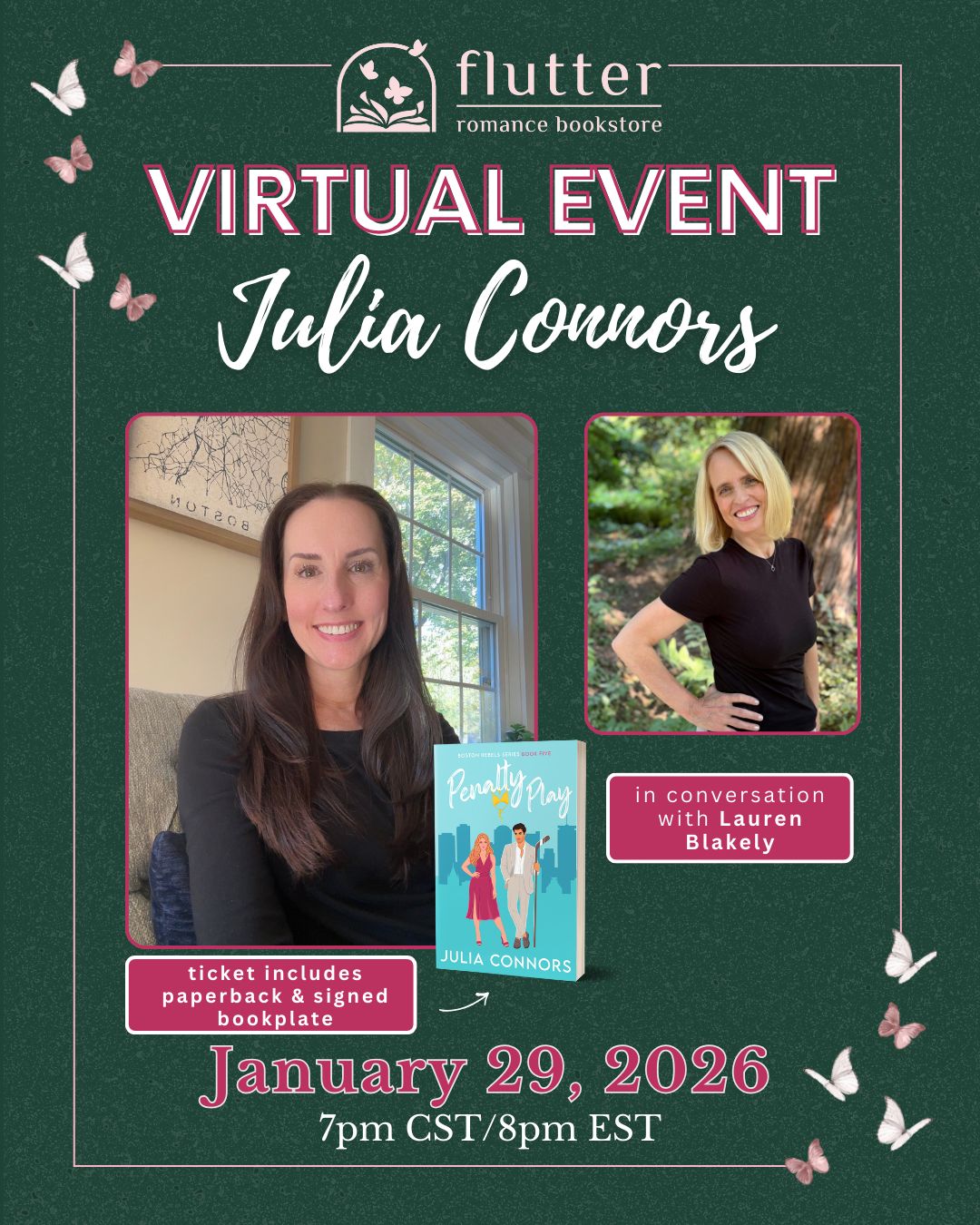 Julia Connors In Conversation with Lauren Blakely (Includes Pennalty Play + a Signed Book Plate) (1/29/26)