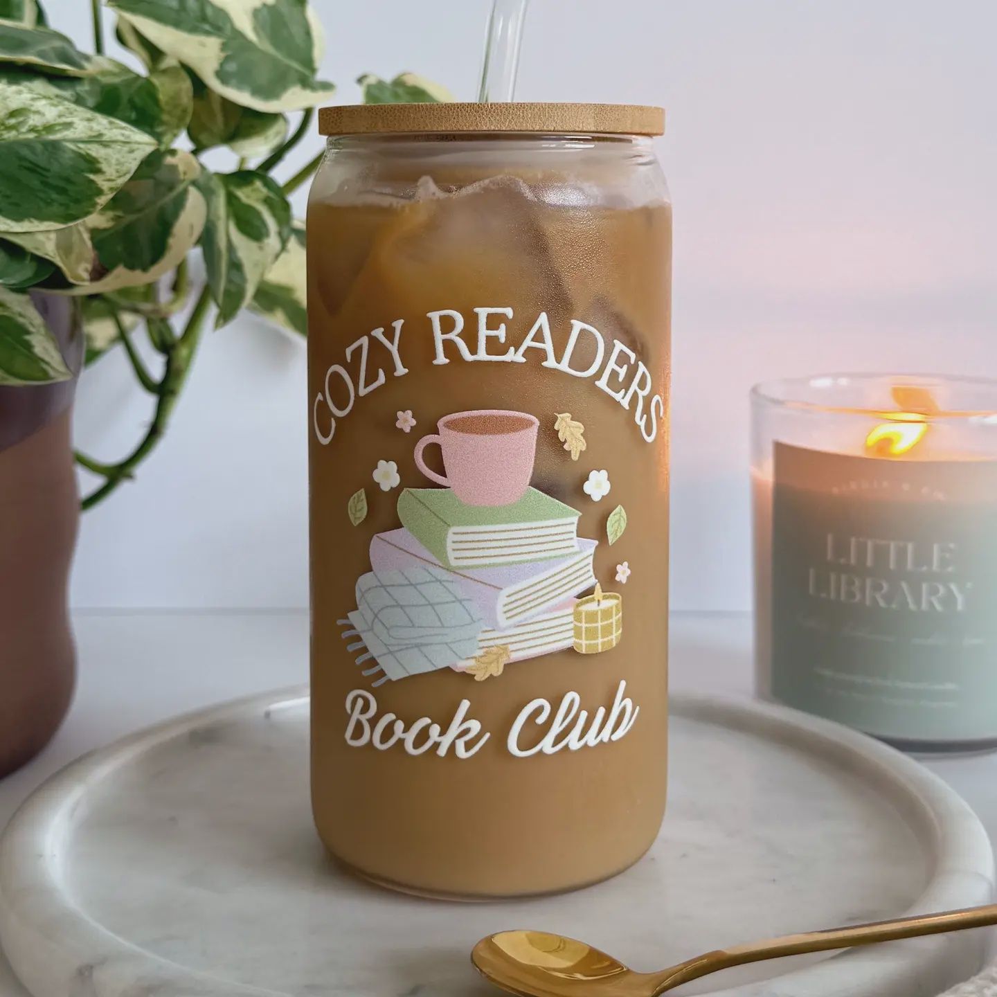 Cozy Reader Book Club Iced Coffee Glass,Book Lover Can Glass