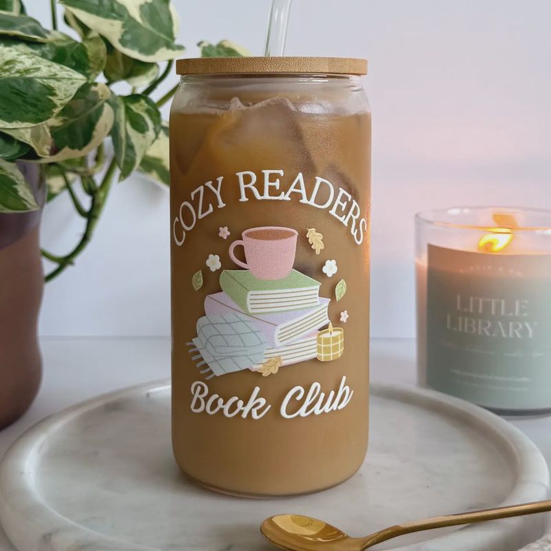 Cozy Reader Book Club Iced Coffee Glass,Book Lover Can Glass