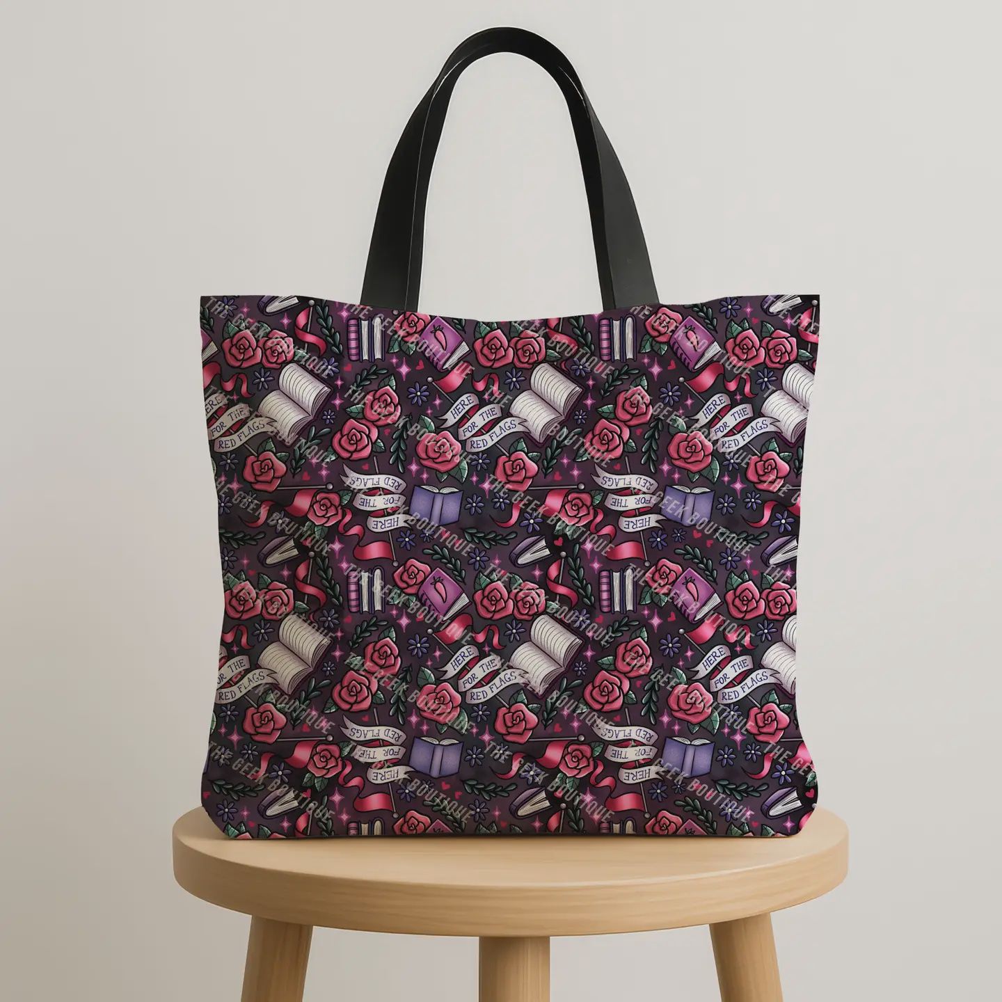 Floral Red Flags Dark Romance Book Large Zipper Tote Bag