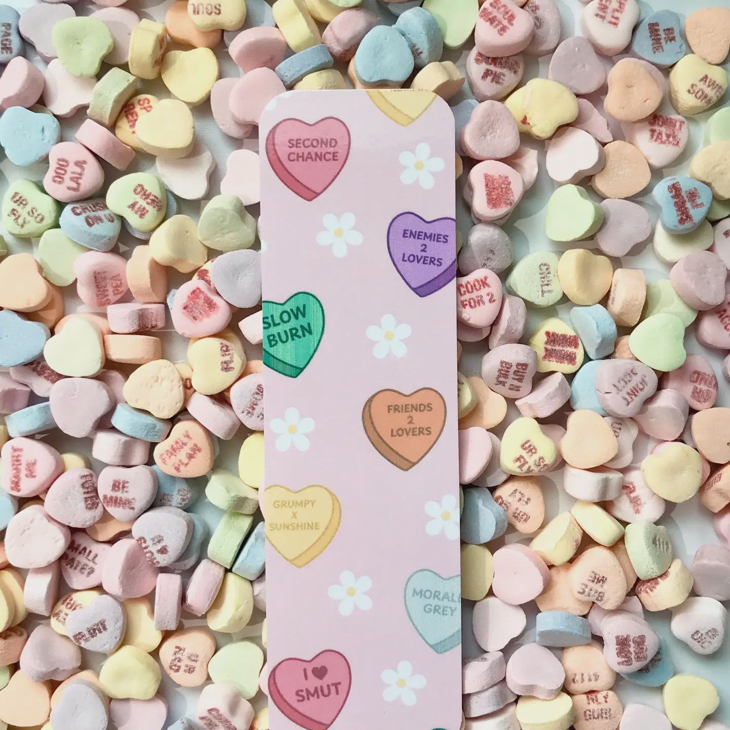 Romance Tropes Candy Hearts Bookmark — Valentine’s Edition