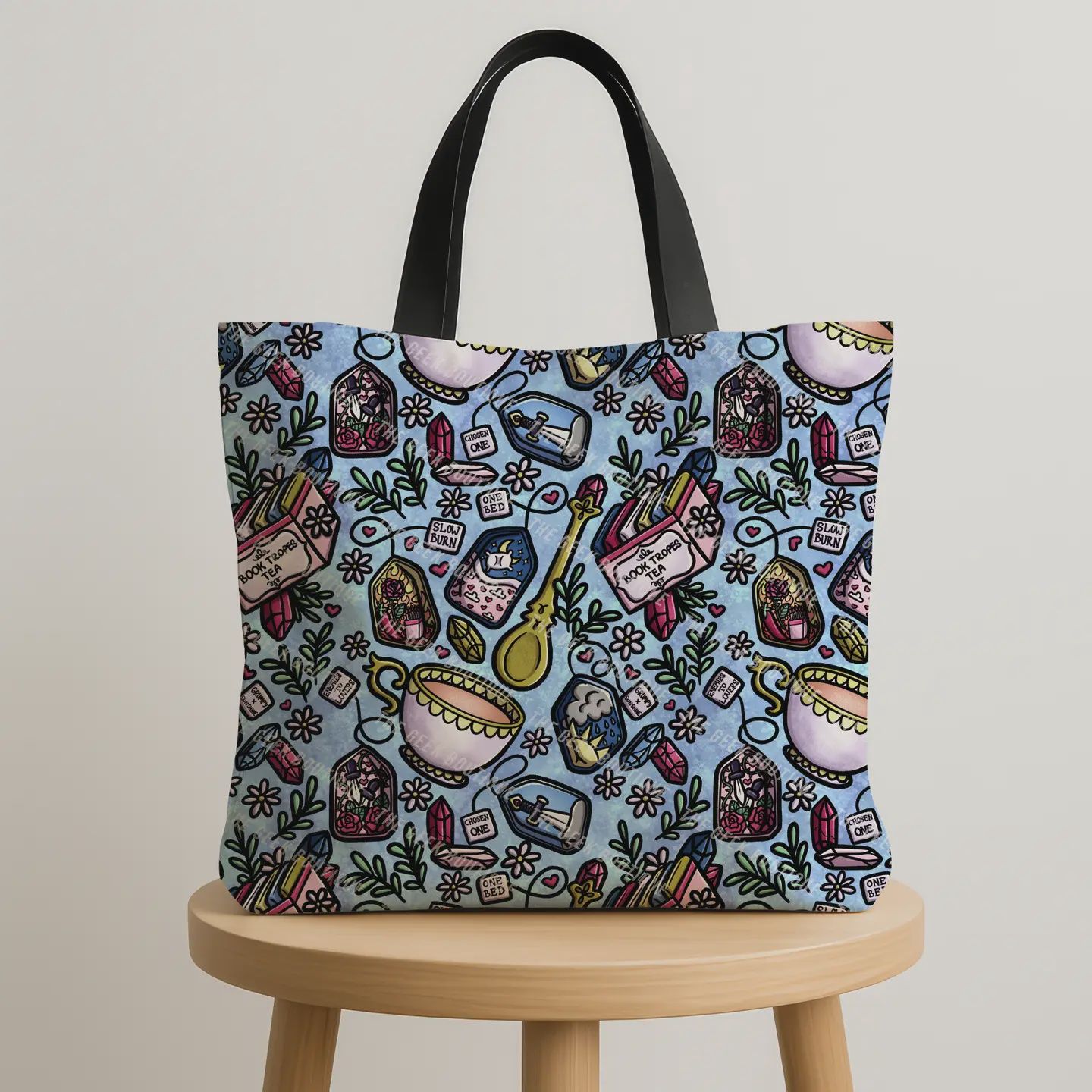 Book Trope Tea Party Bookish Romance Large Zipper Tote Bag