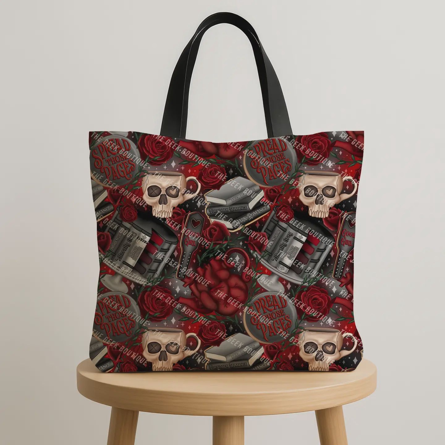 Dark Romance Spread Pages Naught Book Large Zipper Tote Bag