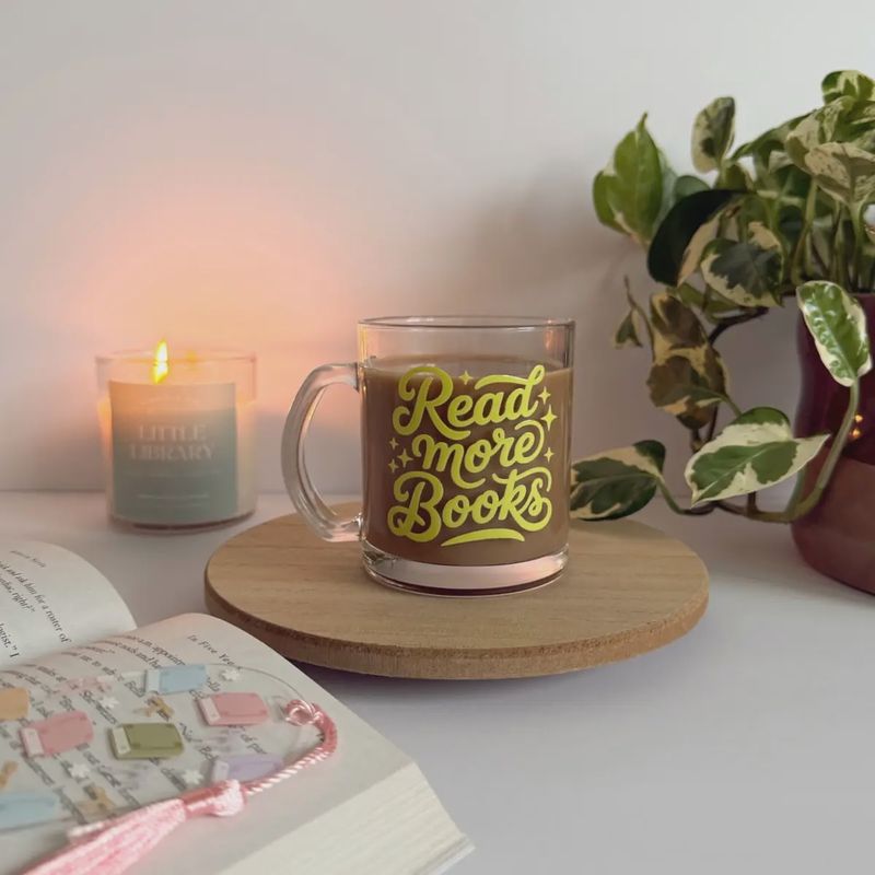 Read More Books Bookish Glass Mug – Aesthetic Clear Mug For Coffee &amp; Book Lovers