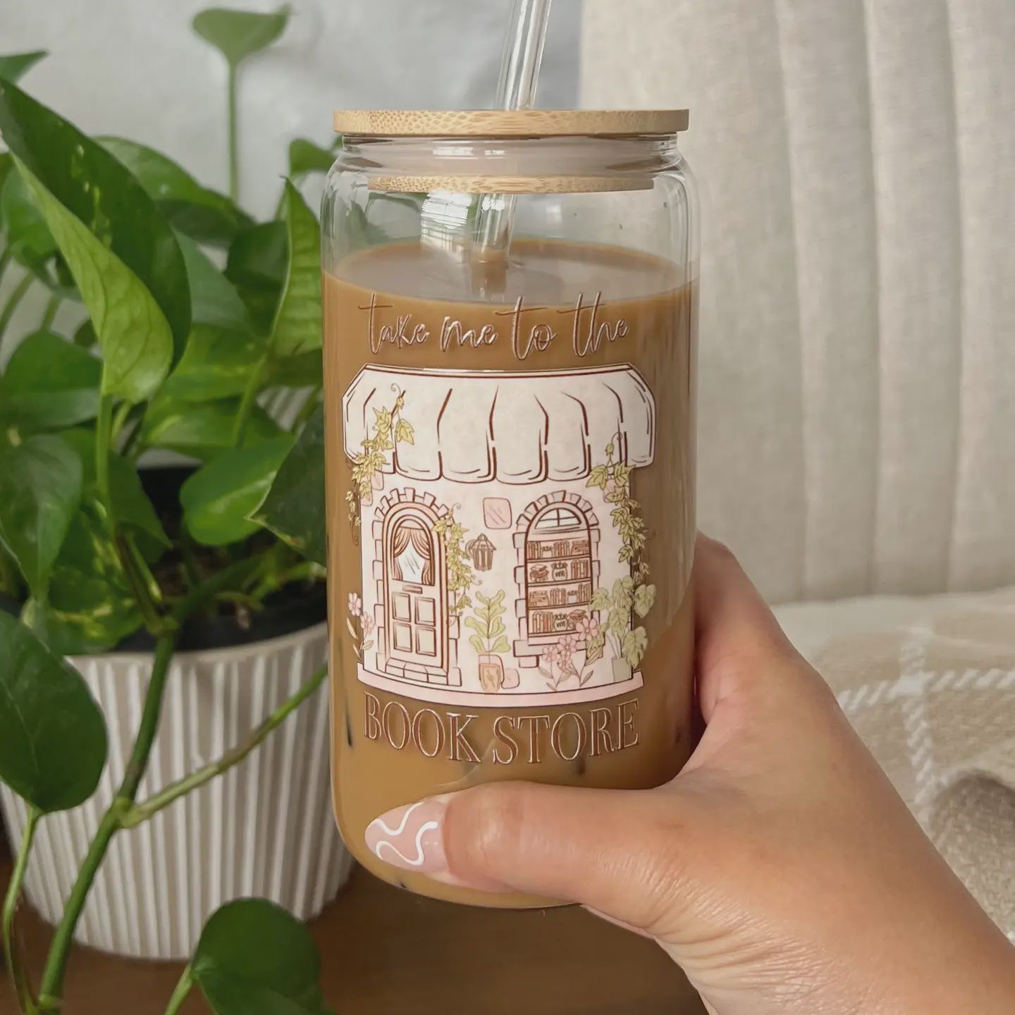Take Me To the Bookstore Iced Coffee Glass