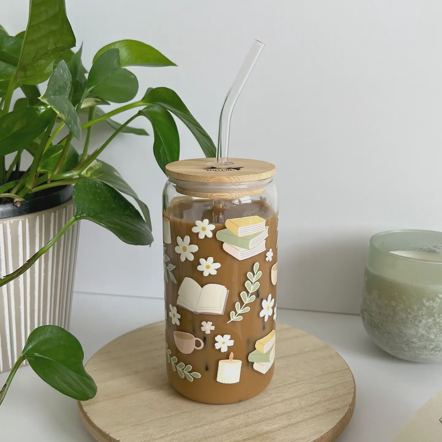 Coffee &amp; Books Iced Coffee Glass