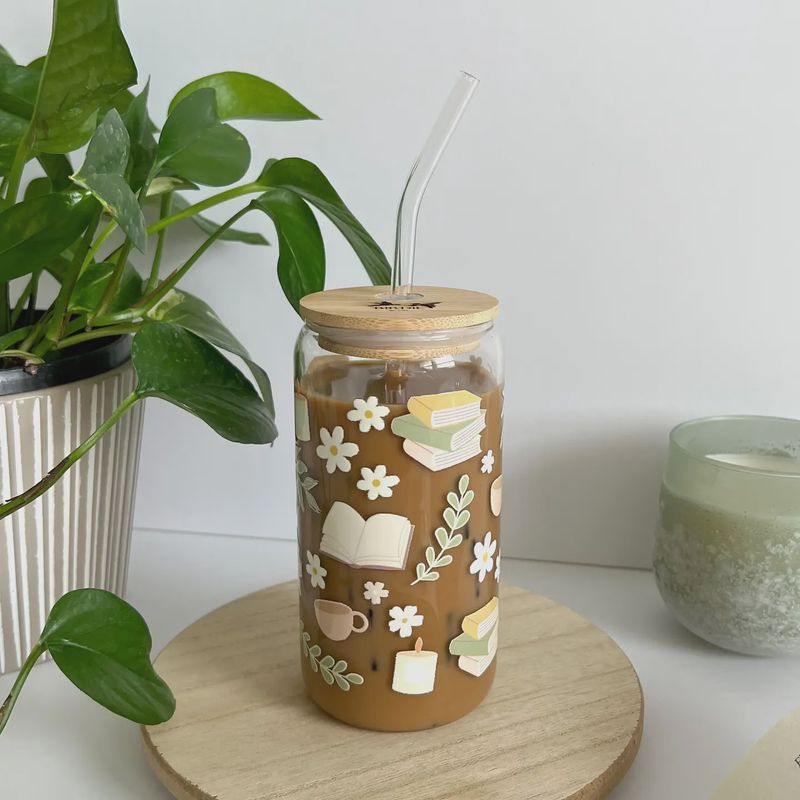 Coffee &amp; Books Iced Coffee Glass