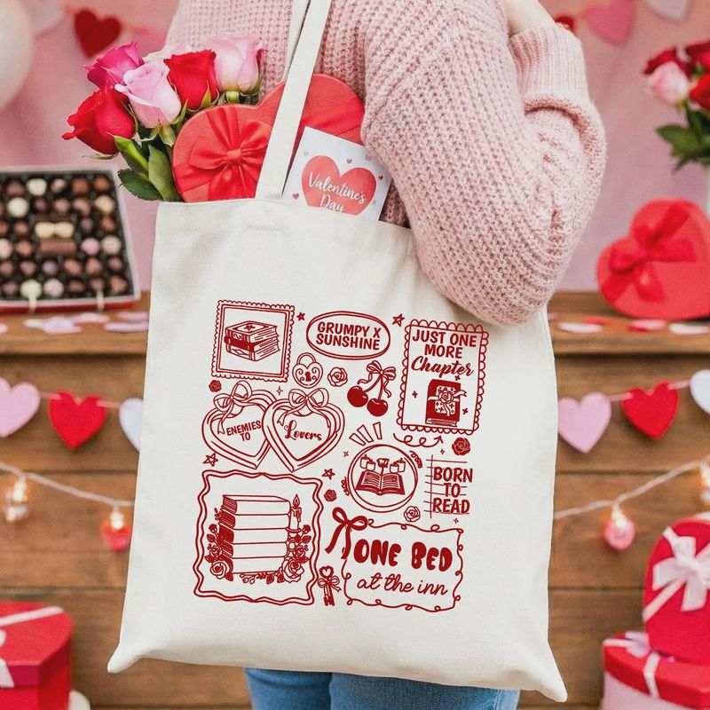 Bookish Romance Tropes Canvas Tote Bag