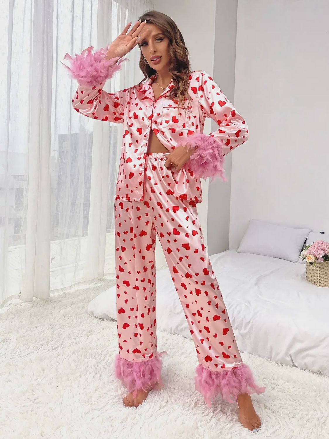 Women's Valentine's Day Love Heart Romantic Pajamas Set