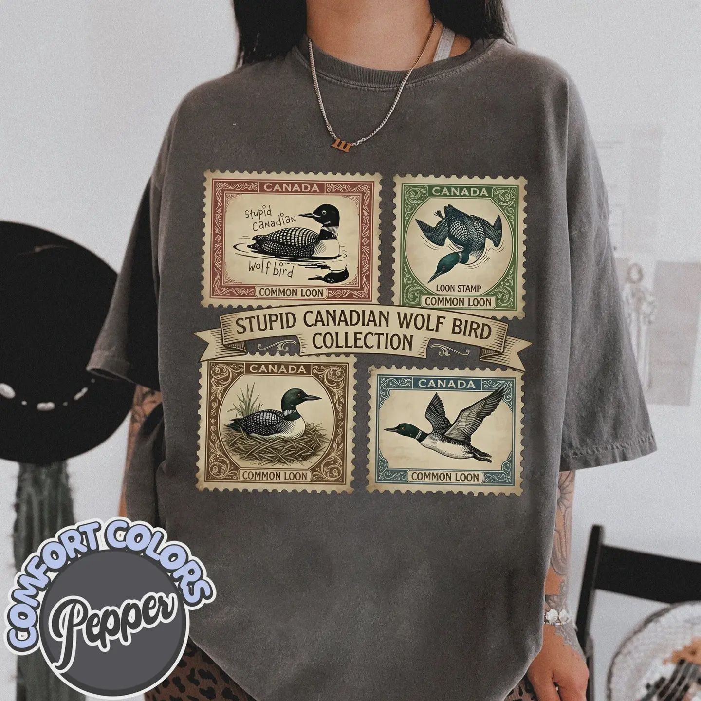 Stupid Canadian Wolf Bird Comfort Colors Shirt, Lgbt Hockey