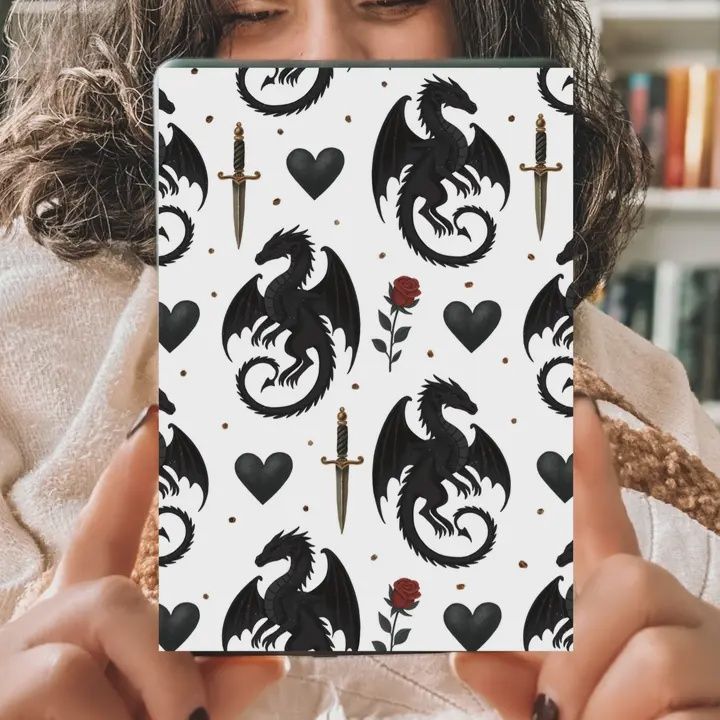 Dark Fantasy Dragon Kindle Insert with Sparkly Overlay, Clear Case Kindle Paper, Dark Academia Booktok Reader Decor