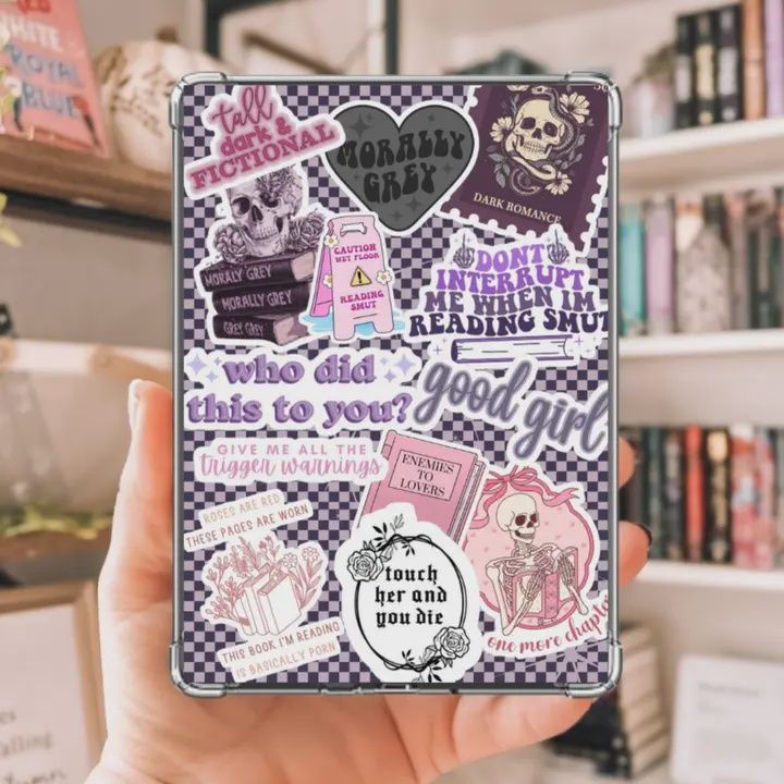 Dark Romance Girlie Kindle Insert with Sparkly Overlay, Morally Grey Booktok Reader Clear Case Kindle Insert