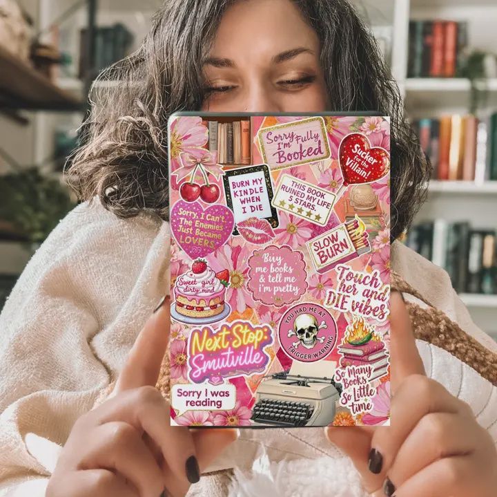 Pink Smut Romance Kindle Insert with Sparkly Overlay, Booktok Romance Reader Clear Kindle Case Insert