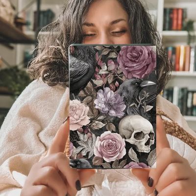 Dark Gothic Floral Kindle Insert with Sparkly Overlay, Clear Case Kindle Paper Insert, Dark Academia Moody Bookish Accessory