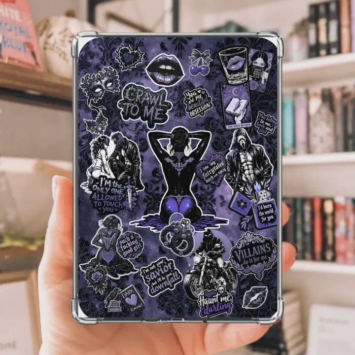 Dark Romance Kindle Insert with Sparkly Overlay, Villain Romance Clear Kindle Case Insert, Spicy Bookish Reader Decor
