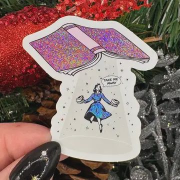 Take Me Away Open Book Crushed Glitter Sticker