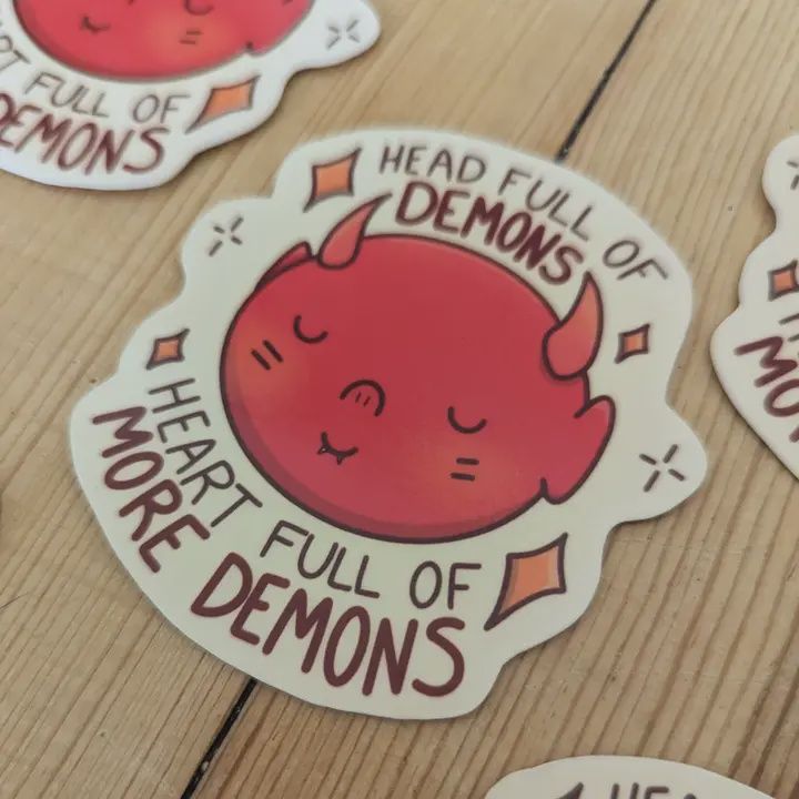 Head Full of Demons - Cute Spooky Devil Vinyl Sticker