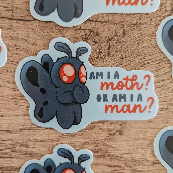 Man or Moth? - Cute Cryptid Mothman Spooky Vinyl Sticker