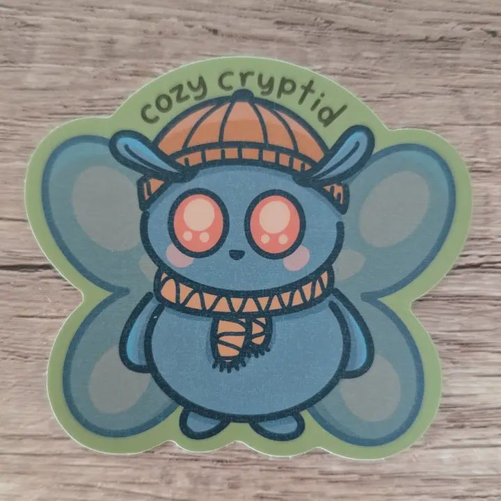 Cozy Cryptid - Cute Fall Attire Mothman Vinyl Sticker