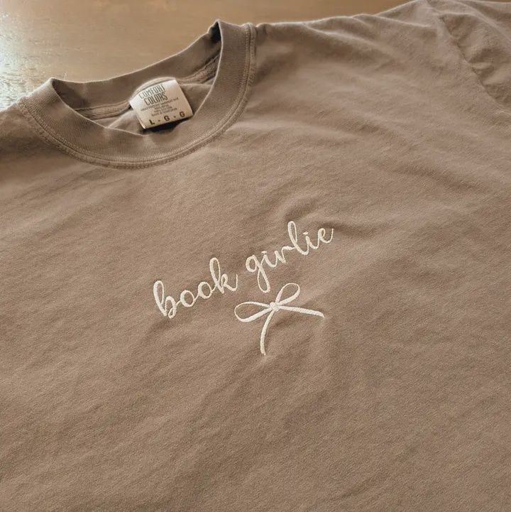 Embroidered Book Girlie and Bow Coquette Bookish T-Shirt