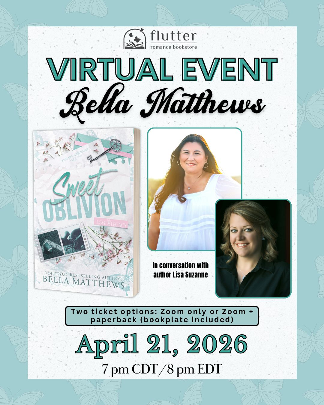 Bella Matthews In Conversation with Lisa Suzanne (Virtual) (4/21/26)