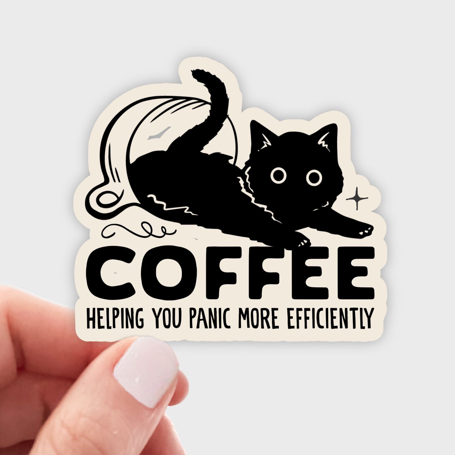 Coffee Helping You Panic More Efficiently Sticker - cat