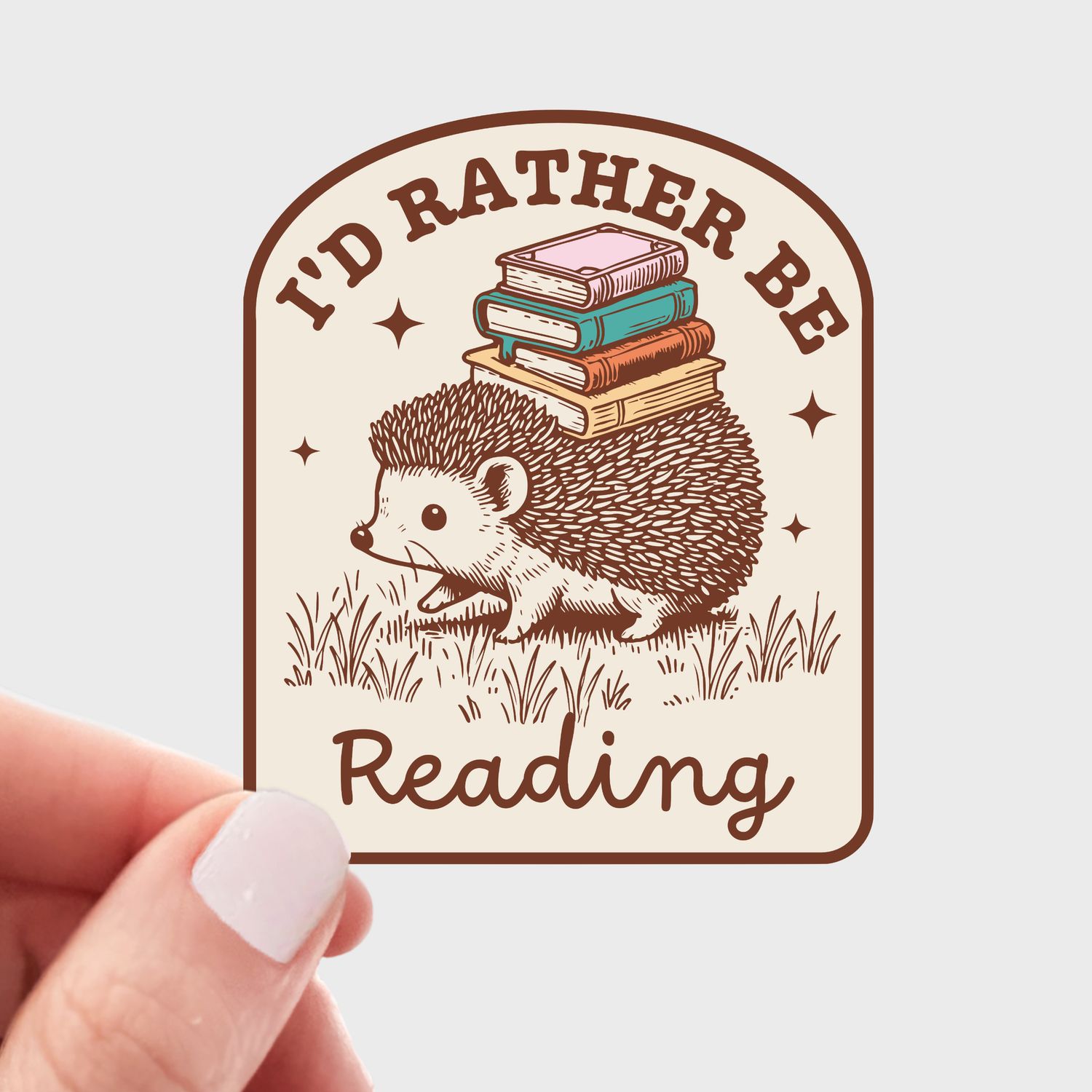 I'd Rather Be Reading Sticker - library, books, hedgehog