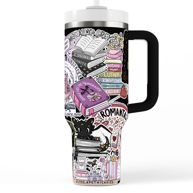 Fantasy Book Stickers 40 oz Insulated Handle Tumbler