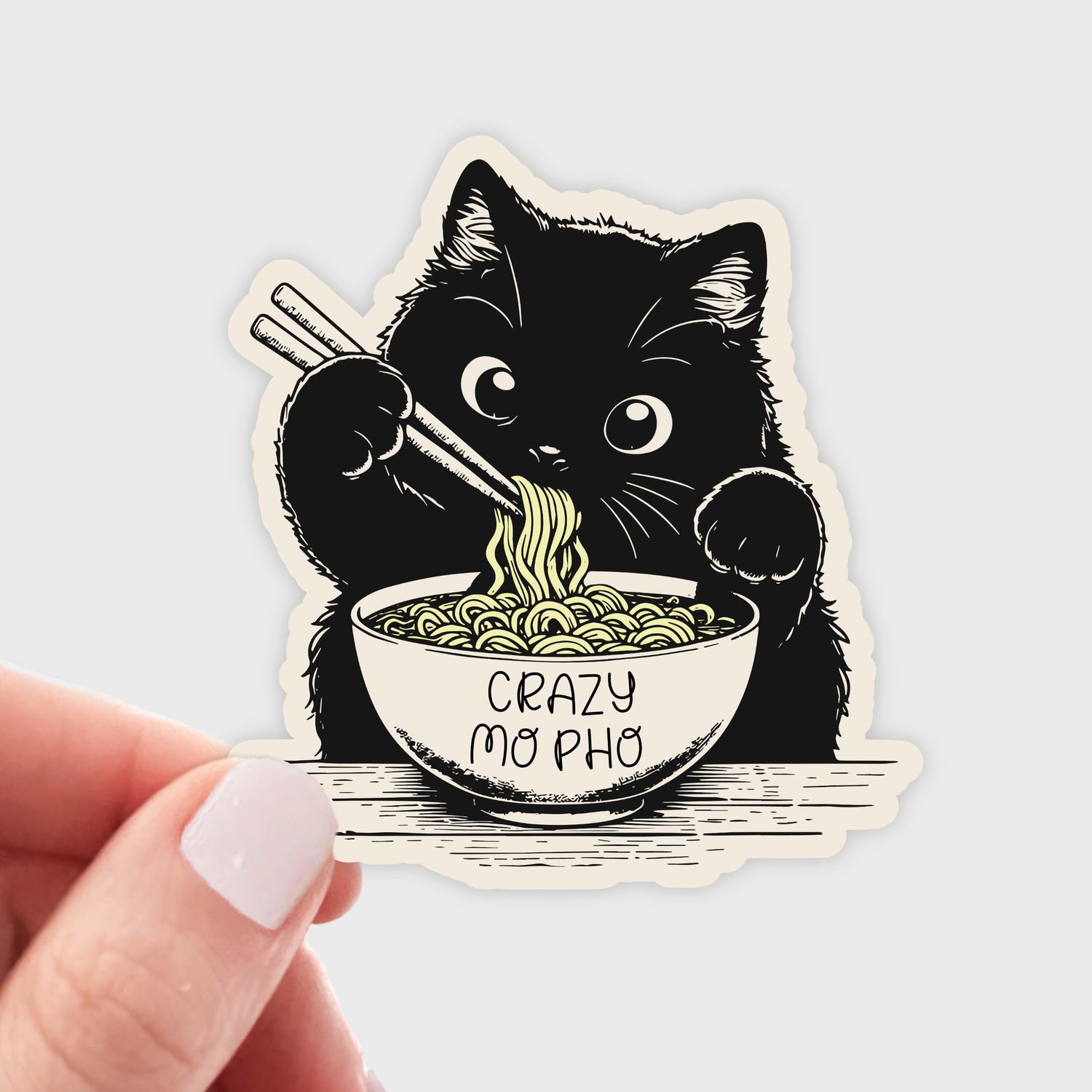 Crazy Mo Pho Sticker - cat, kitty, ramen, noodles, kitten