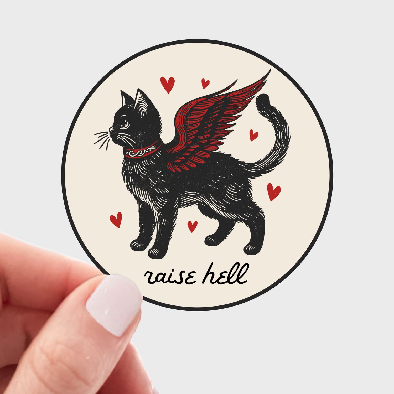 Raise Hell Cat Sticker - kitty, kitten, feathers, angel