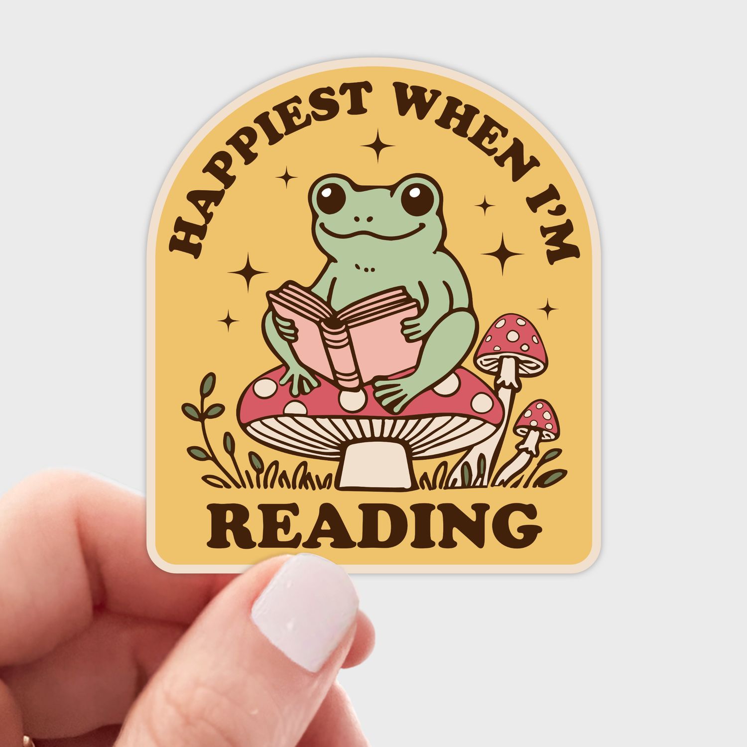 Happiest When I'm Reading Sticker - library, books, frog