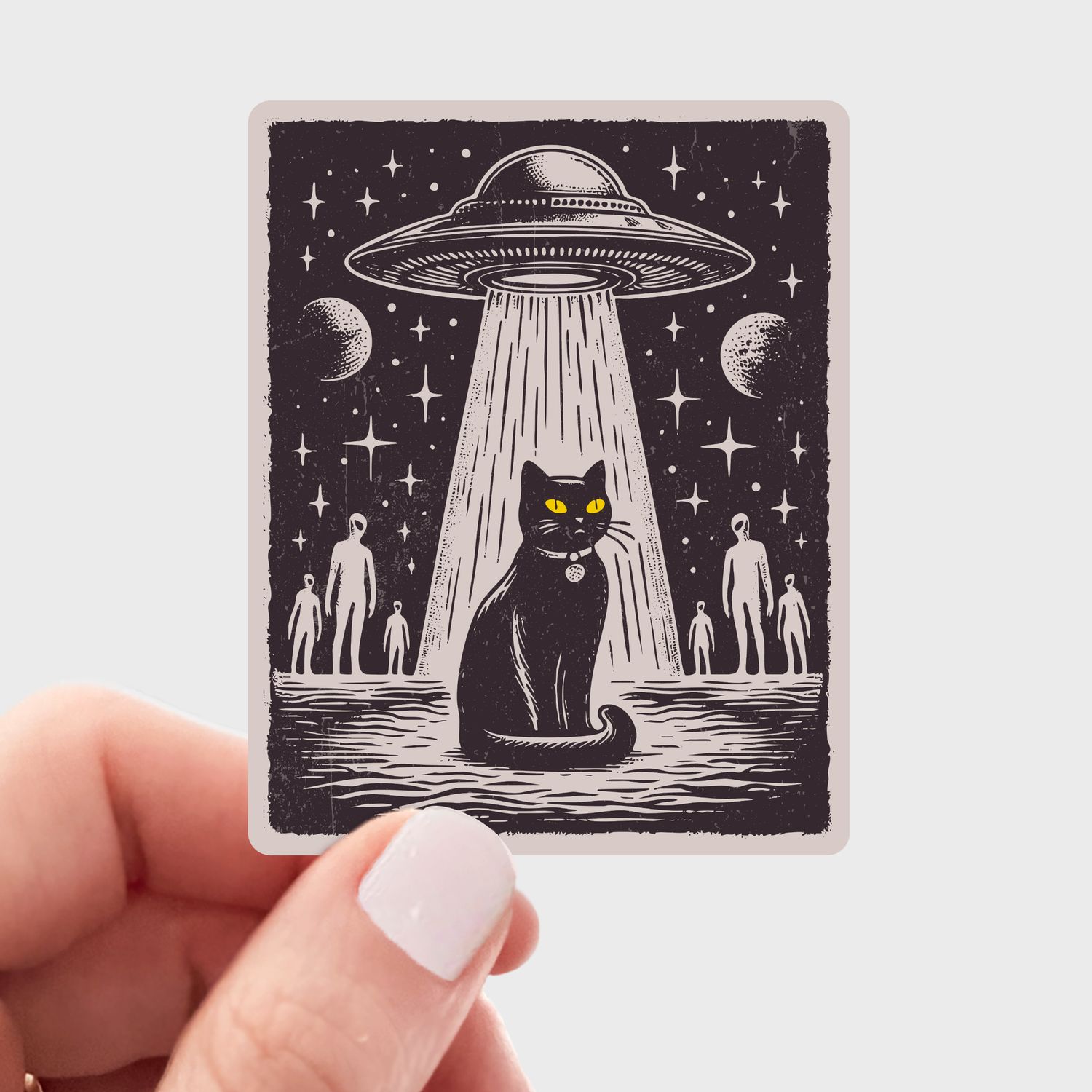 UFO Black Cat Sticker - outer space, alien, kitty, kitten